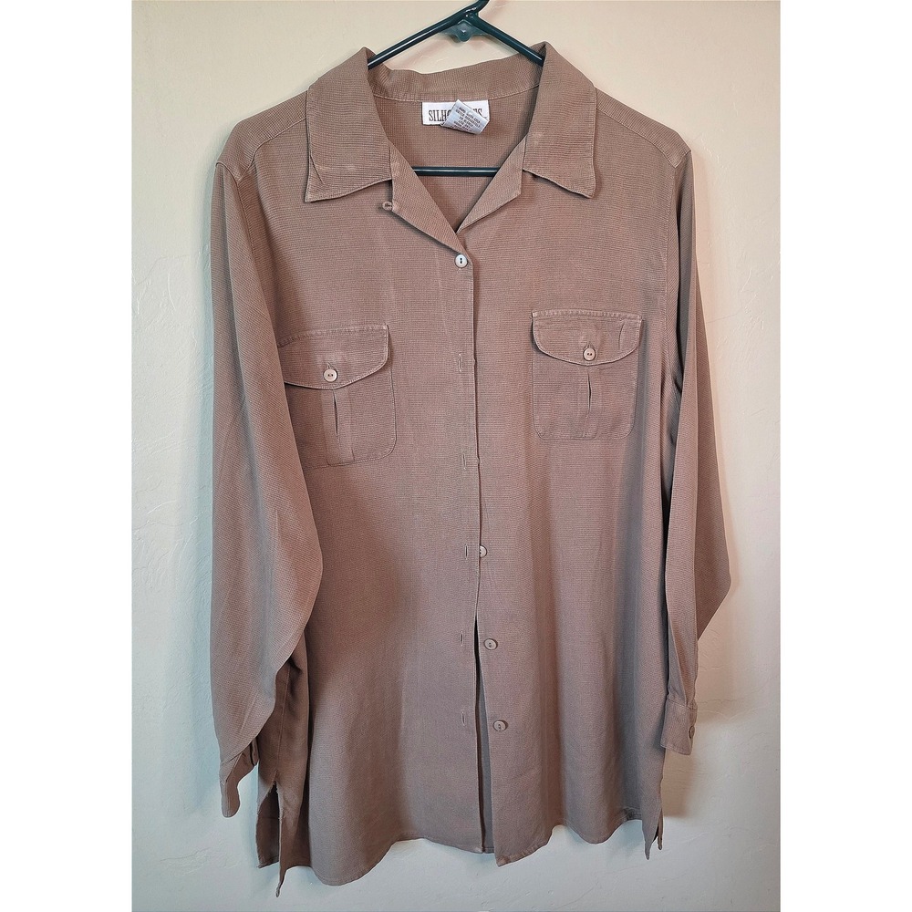 Silhouettes 100% Silk Waffle, button Shirt Women's 1X